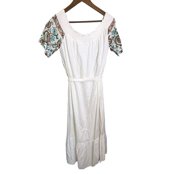 Line & Dot Rina Embroidered Boho Peasant Midi Dress White Multicolor L NWT - Picture 5 of 5